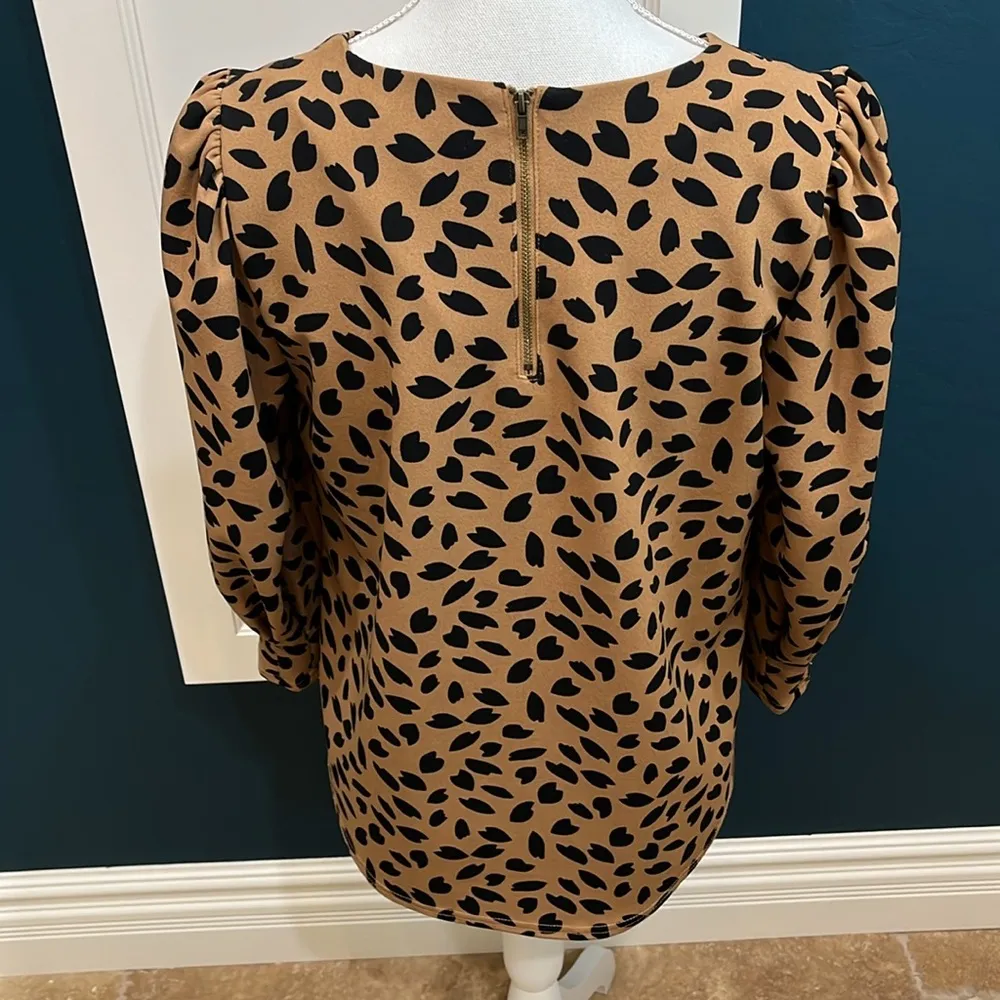 Melloday brown/black 3/4 sleeve scoop neck blouse - Image 3