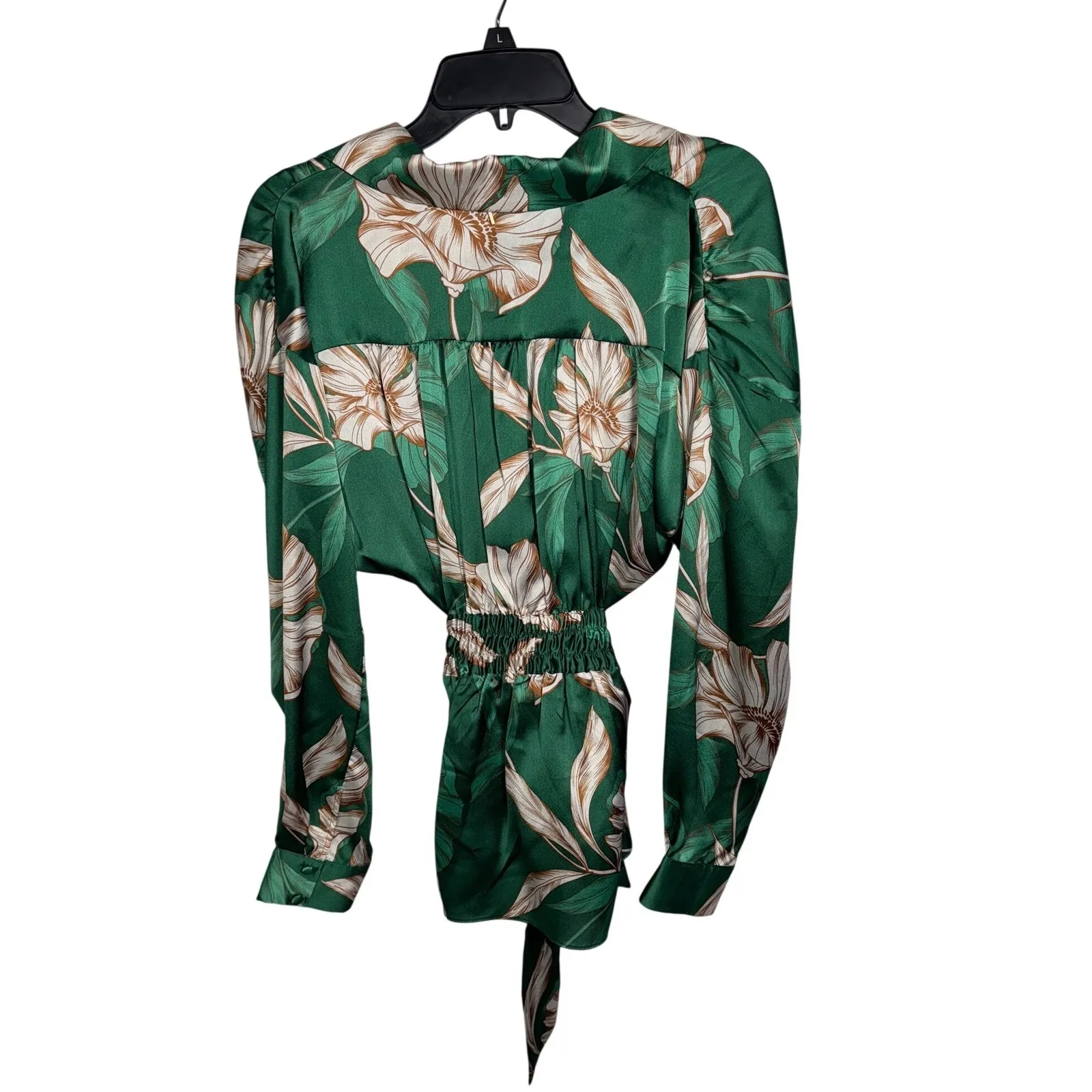 MISA Los Angeles Emerald Green Floral Print Satin Wrap Blouse Top Size S - Image 4