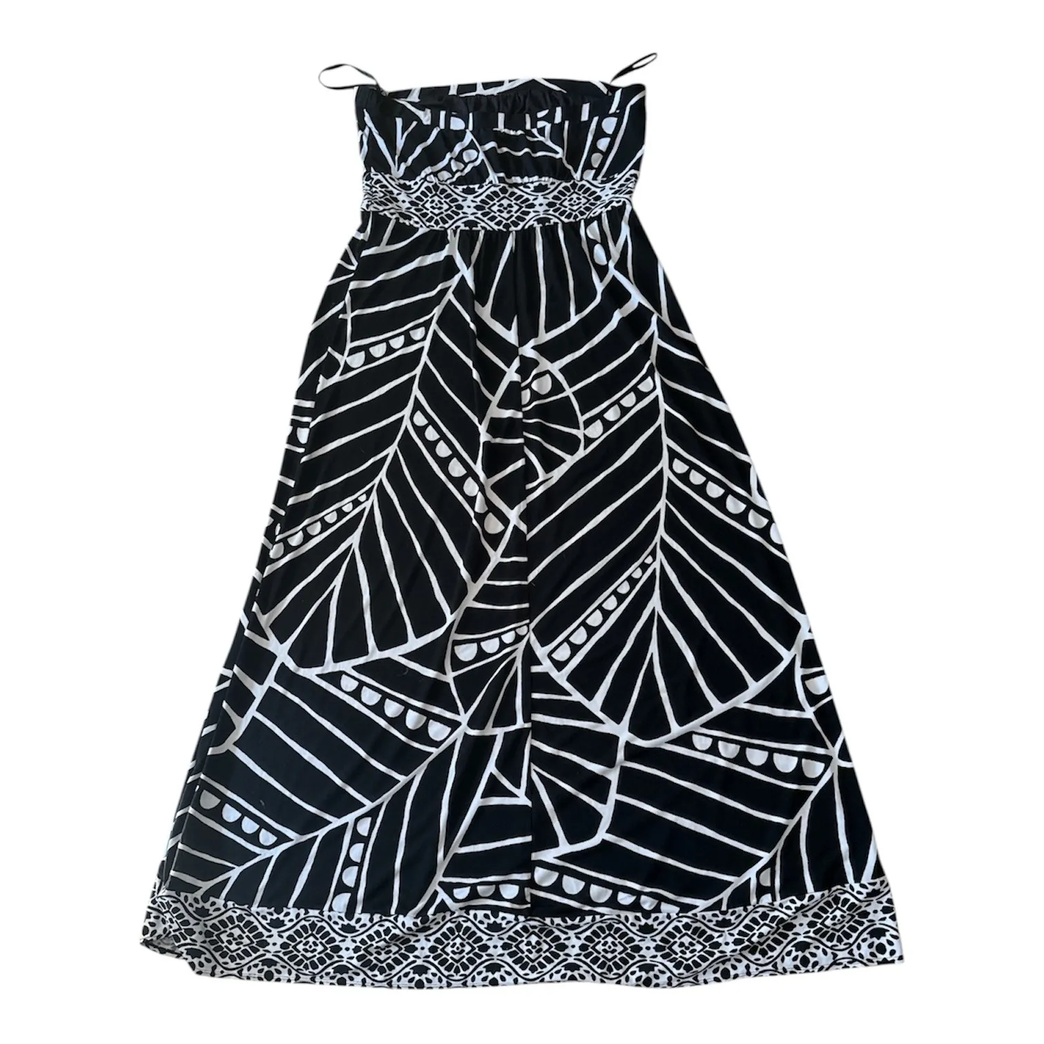 White House Black Market Strapless Maxi Dress Black White Geometric Print Size M - Image 2