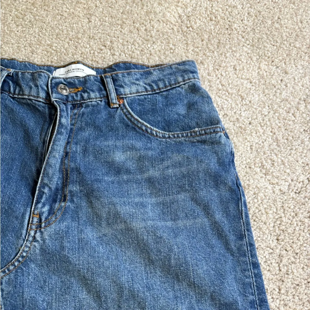 Zara Jean Skirt Womens Blue Y2K festival Denim Flat raw hem Front Mini medium - Image 4