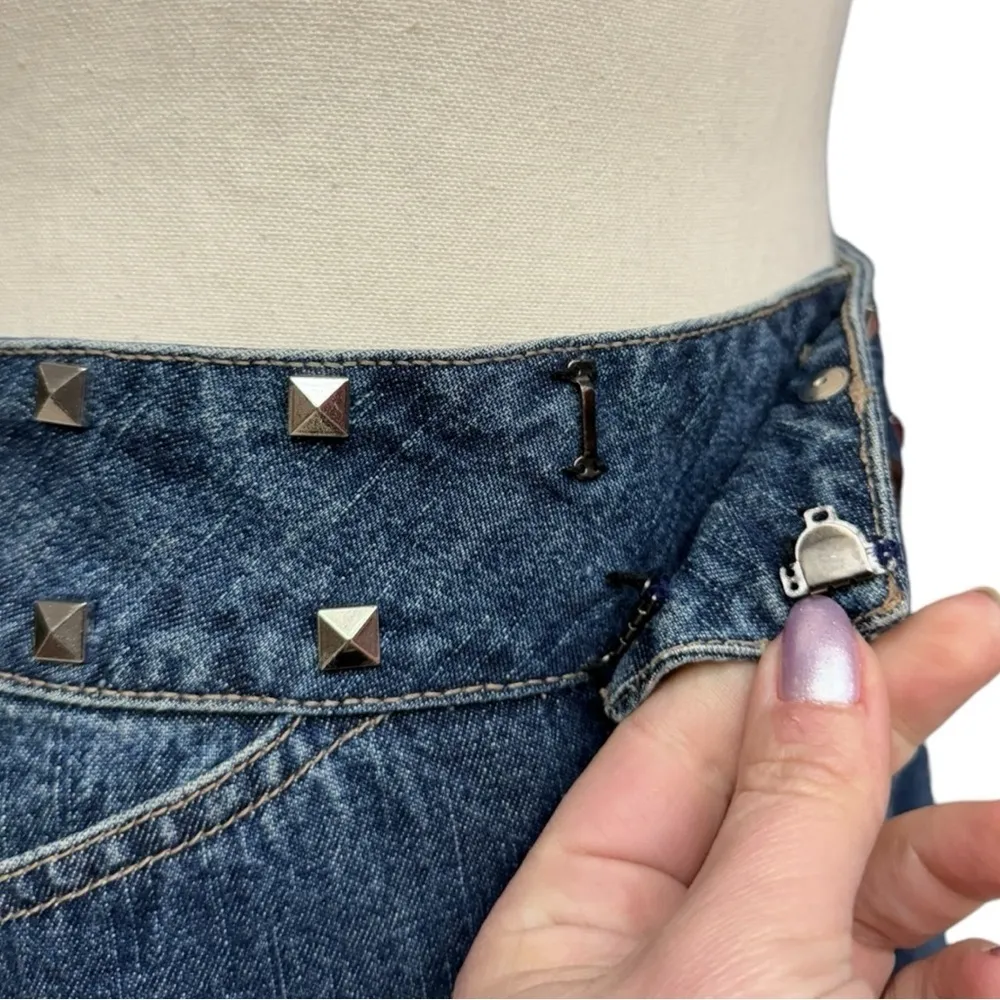 Y2K Vintage Denim Skirt Size 9 (29/30 Waist) Anchor Blue Studded Mini Skirt - Image 8