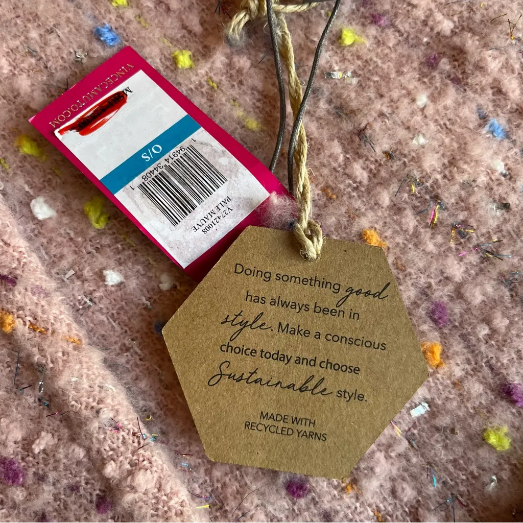 Vince Camuto Poncho Wrap New NWT New Pink Metallic Fringe Speckled Topper Cozy - Image 8