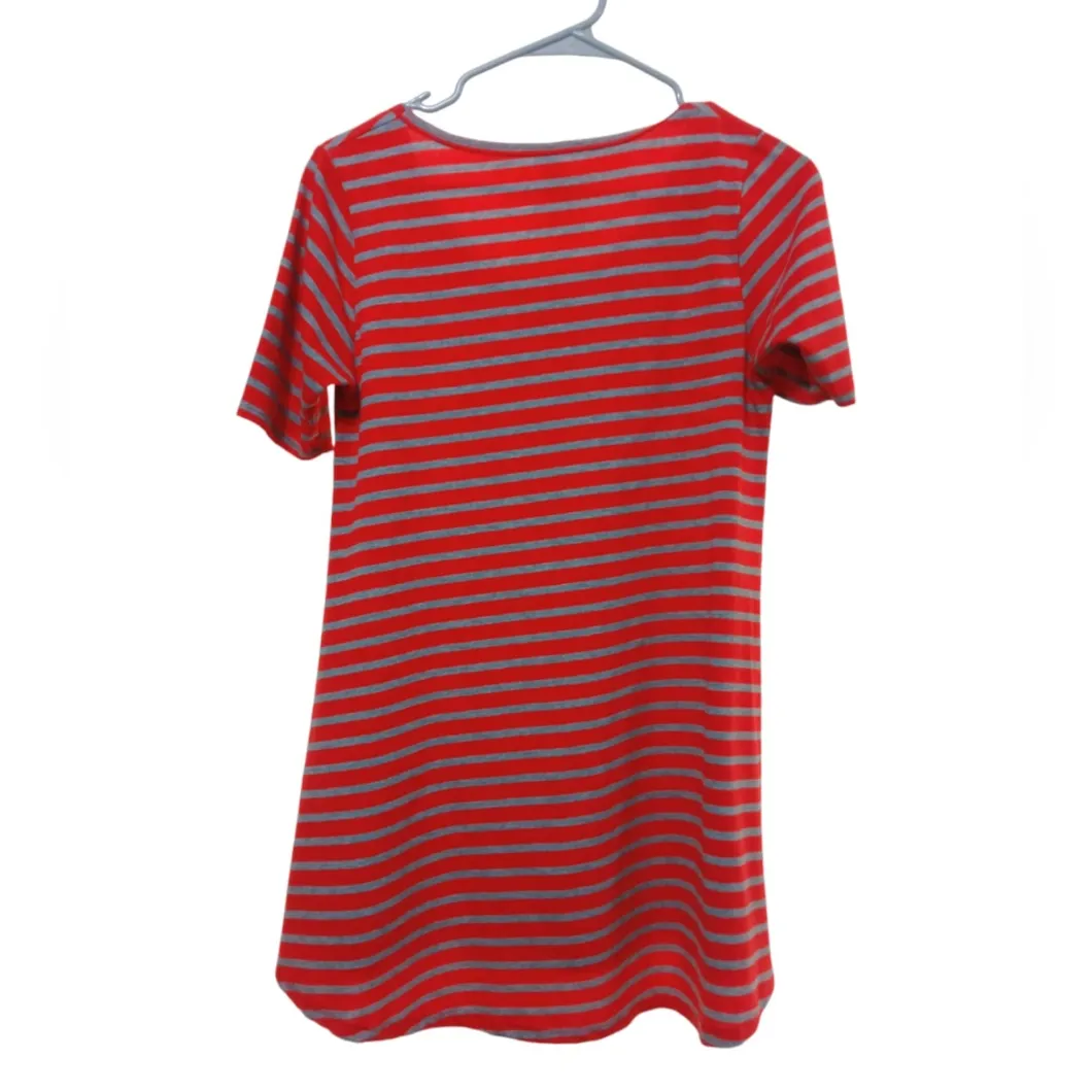 LulaRoe Women T-Shirt Red Striped Round Neck Short Sleeve Slit Side Size XXS - Image 5