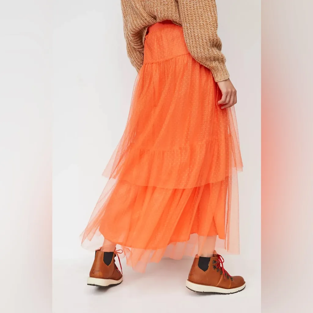 NEW Anthropologie Evelyn Tulle Midi Maxi Skirt Womens Large Orange Tiered - Image 4