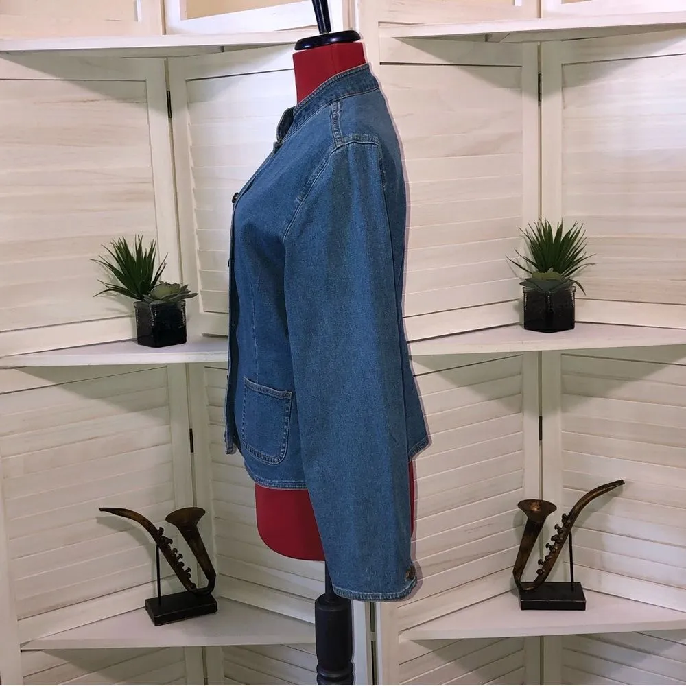 Orvis Vintage 90s clasic Blue Denim jeans Jacket blazer pockets button closure M - Image 6