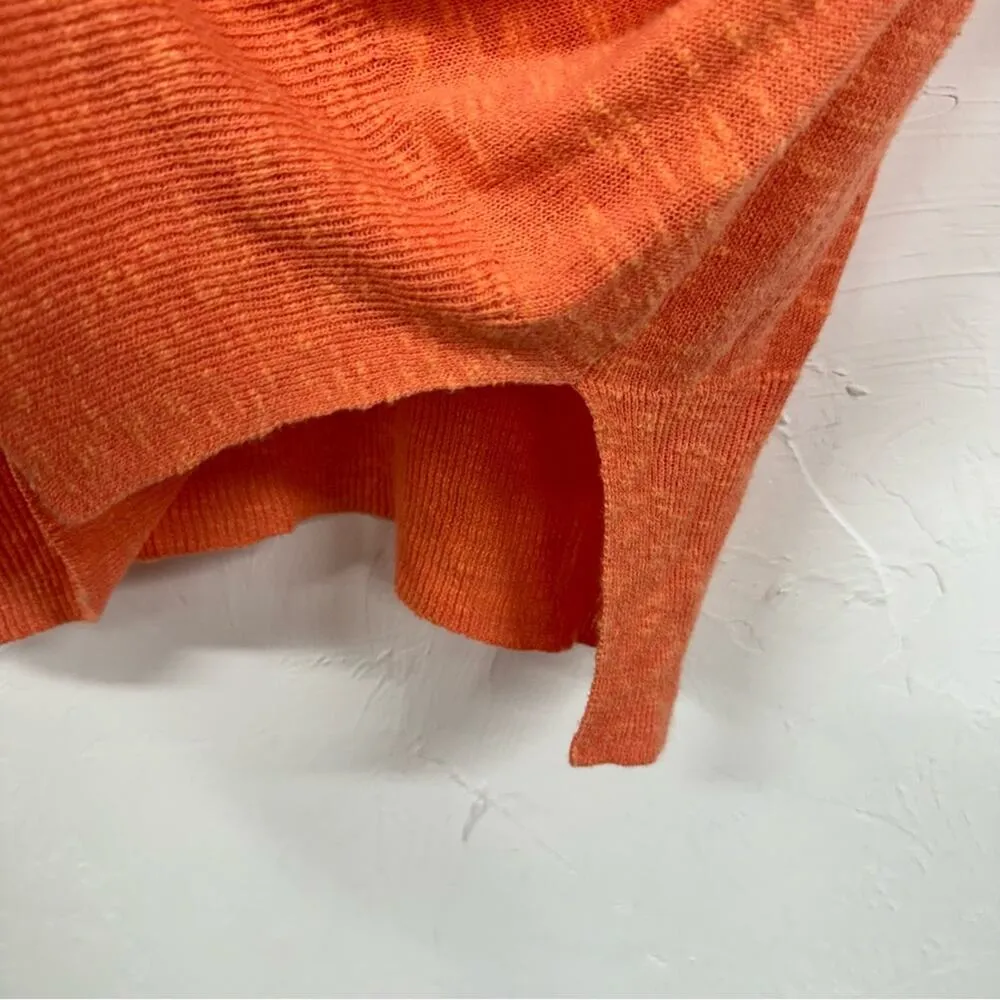 Eileen Fisher Orange Linen V Neck Hooded Sweater Womens XS Lagenlook Casual - Image 6