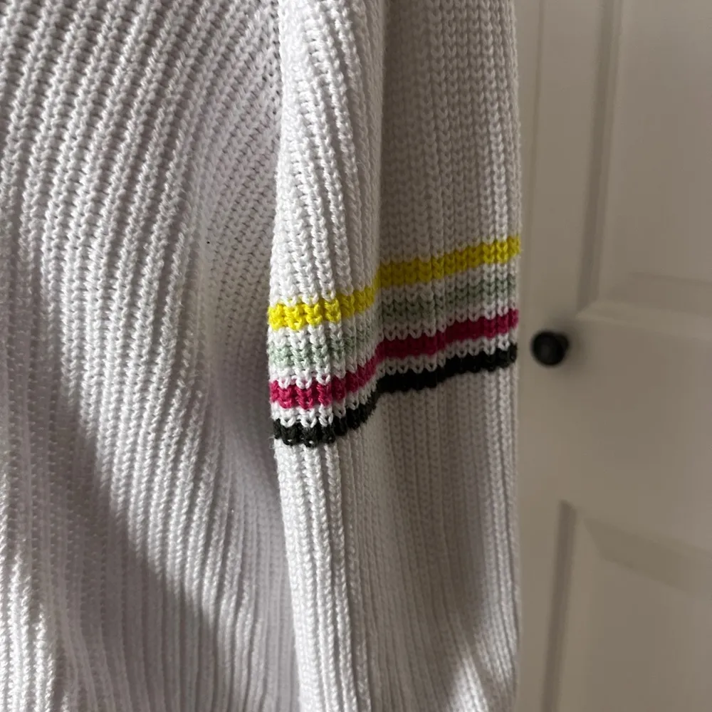 COURT & ROWE white sweater with pink crew neck and stripes on sleeves & cuffs XL - Image 13