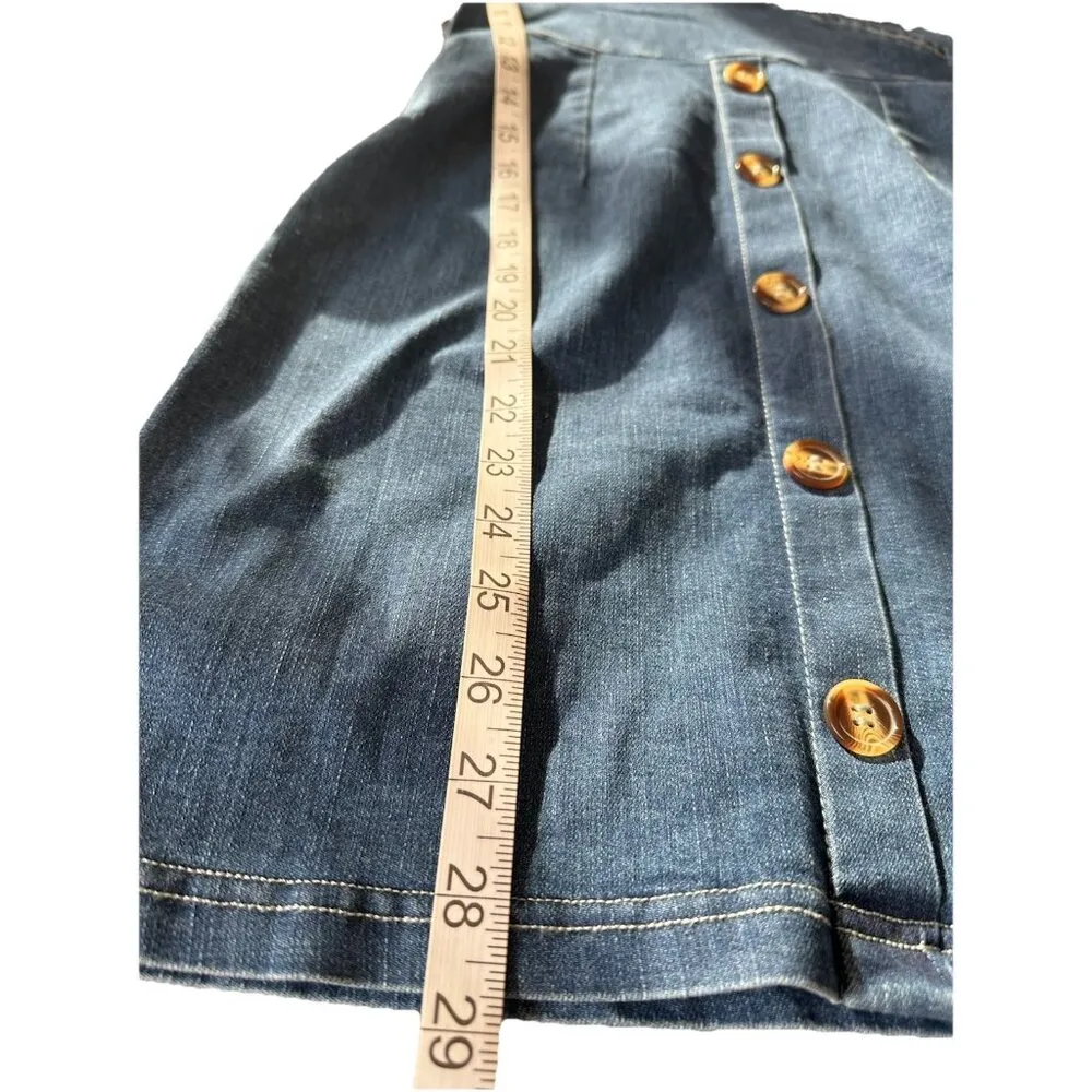 Women’s Babydoll Denim Mini Dress TieFront Bow Smocked Back Y2k Stretchy Sz S Blue - Image 10