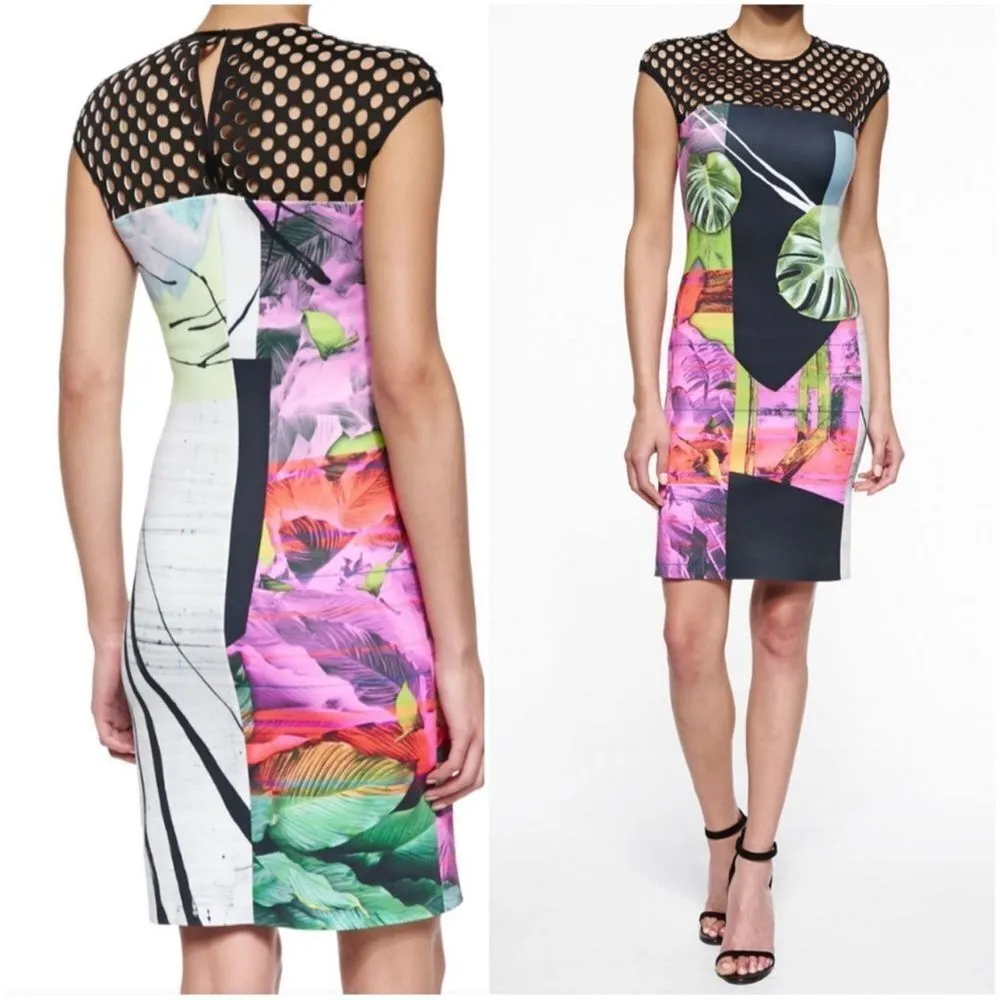 Clover Canyon Painted Garden Perforated Scuba Sheath Dress Floral Flowers - Image 11