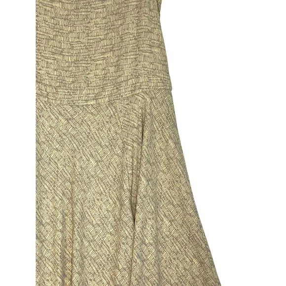 Prologue Boat Neck Midi Dress L Large Yellow Gray‎ Print Front Slits Sleeveless - Image 2