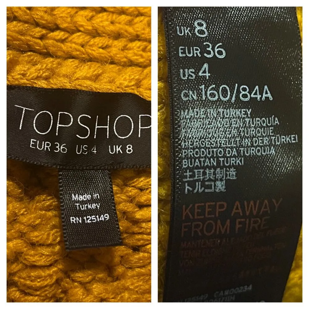 Topshop Cardigan Sweater Long Chunky Cable Knit Open Front Yellow Women’s Size 4 - Image 12