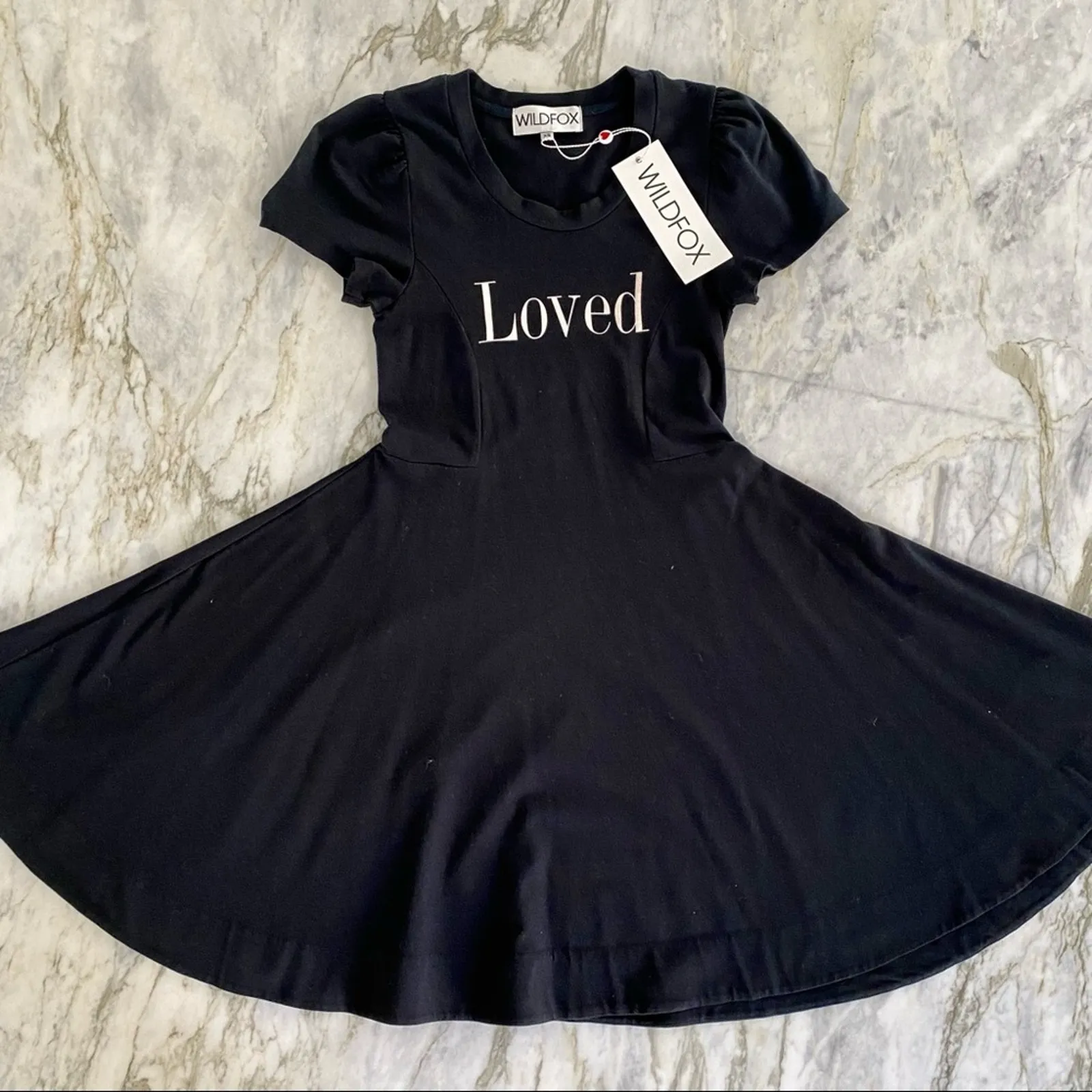 WILDFOX LOVED Womens Black Short Sleeve Baby Tee Swing Dress Mini Size XS - Image 8