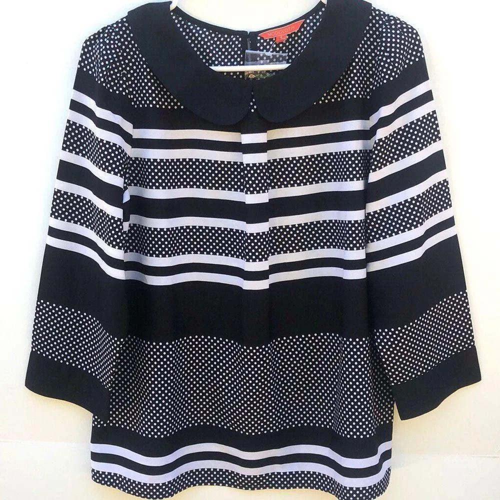 Peter Pan Collar polka dot striped blouse - Image 2