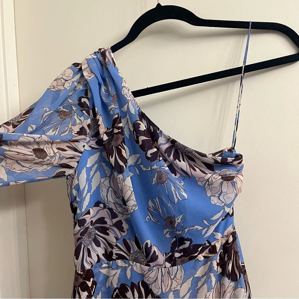 NWT Alexis Abanna Blue Ruffle Floral One Shoulder Asymmetrical Dress Size XS - Image 6