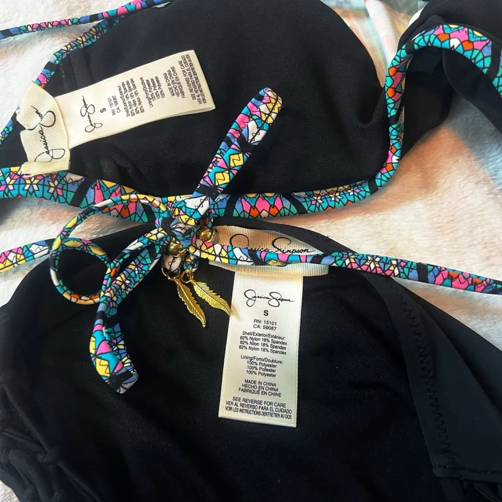 NEW Jessica Simpson Venice Beach High Neck Hipster Bikini Black Blue Green Pink - Image 8