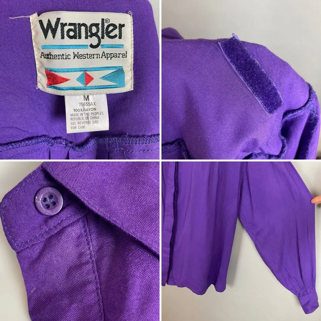 Vintage Wrangler Top Western Embroidery Purple Medium‎ Women Shirt Cowgirl Retro - Image 4