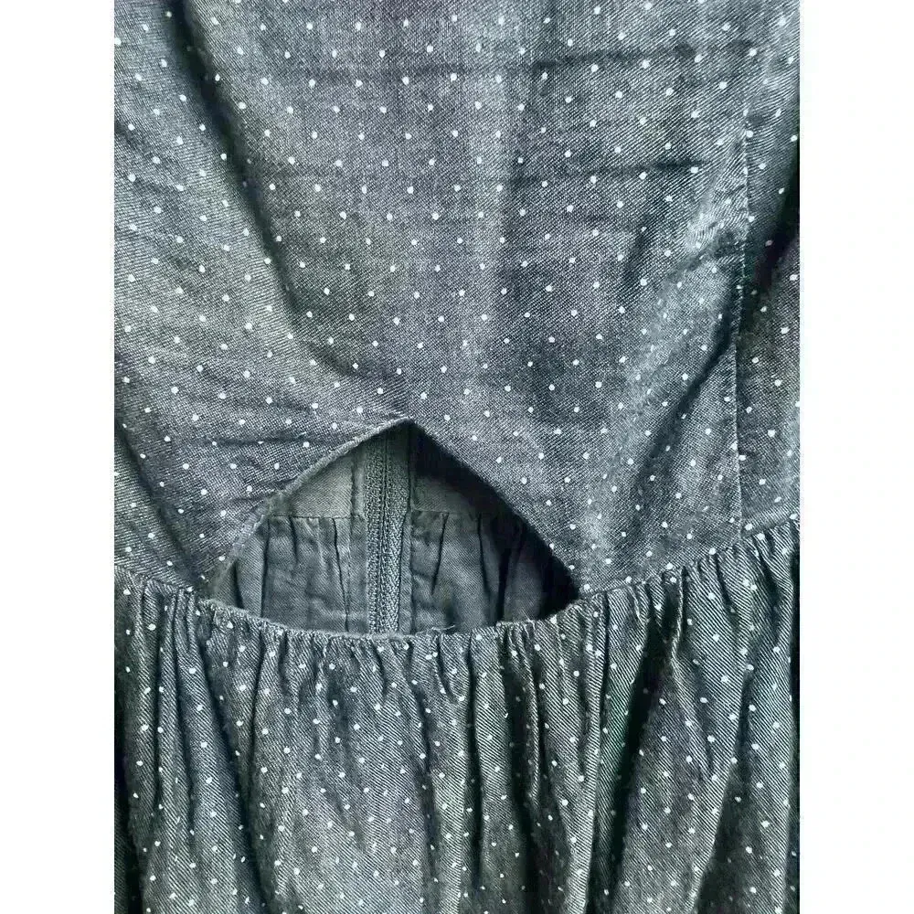 Modcloth Blue Chambray White Polka Dots Dress Sleeveless Peekaboo Cutout Medium - Image 3