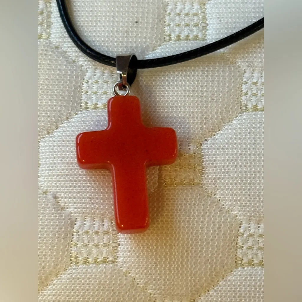 Cherry Red Cross Pendant Necklace - Image 3