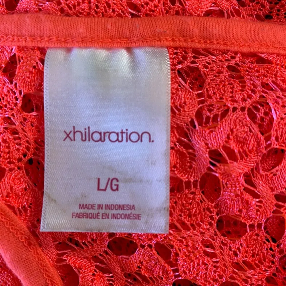 fluorescent orange women's L embroidered lace crop top cover up - Image 9