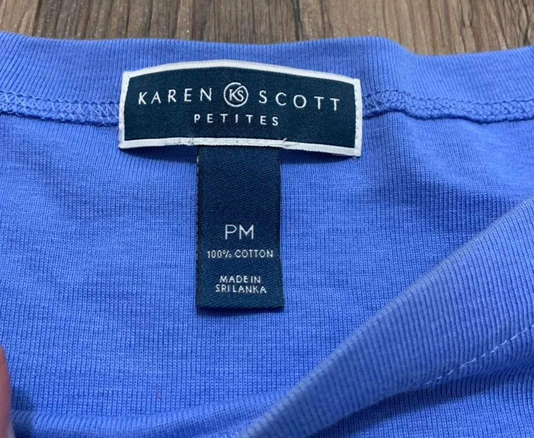 Petites Blue Boatneck 3/4” Sleeve Cotton Top - Image 8