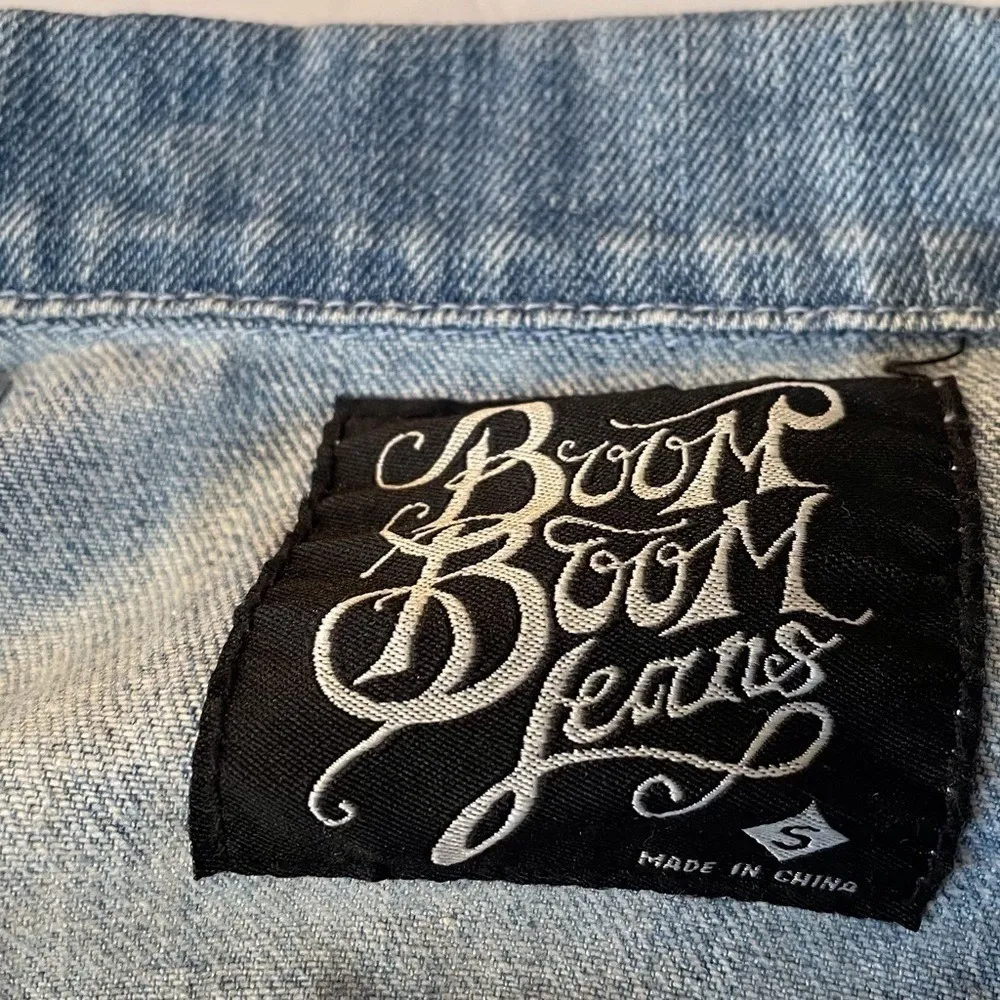 Boom Boom Jeans Womens Denim Vest Studded Polka Dot Distressed Size S - Image 2