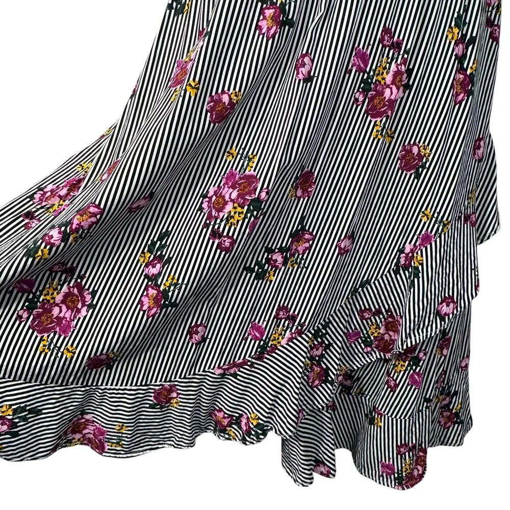 Torrid SZ 2 (2X-Large) Midi Dress Floral Striped V-Neck Belted Flutter Sleeves - Image 6