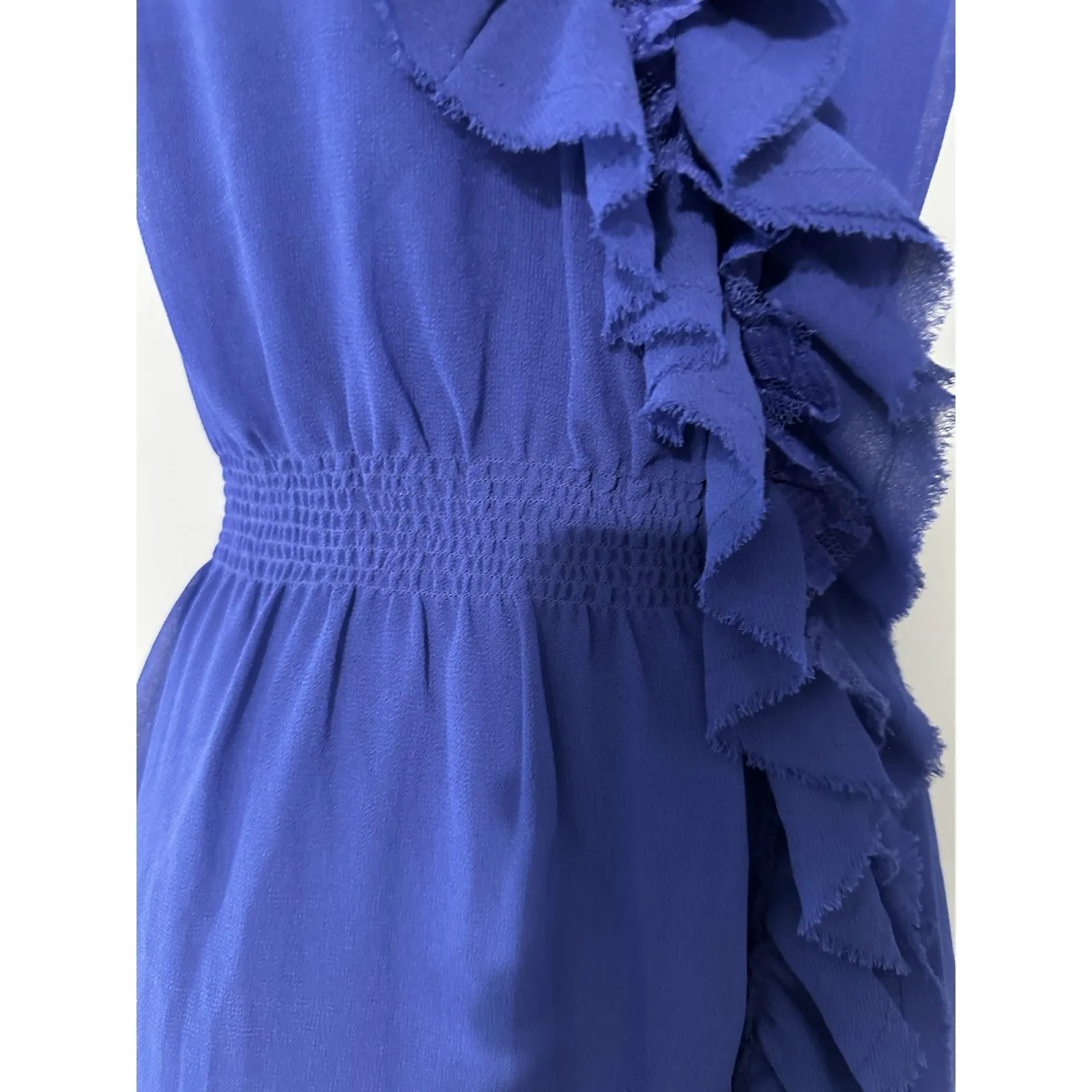 Anthropologie Barachi Dress Royal Purple Ruffle Tie Waist Size 6 Petite‎ EUC - Image 4