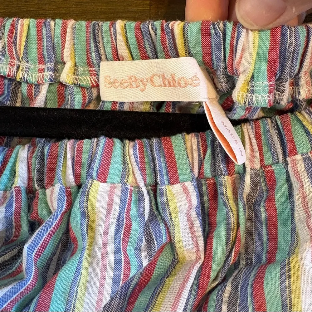 SEE BY CHLOE OFF SHOULDER TOP Bell Sleeves Striped M Cotton Boho Coastal - Image 7