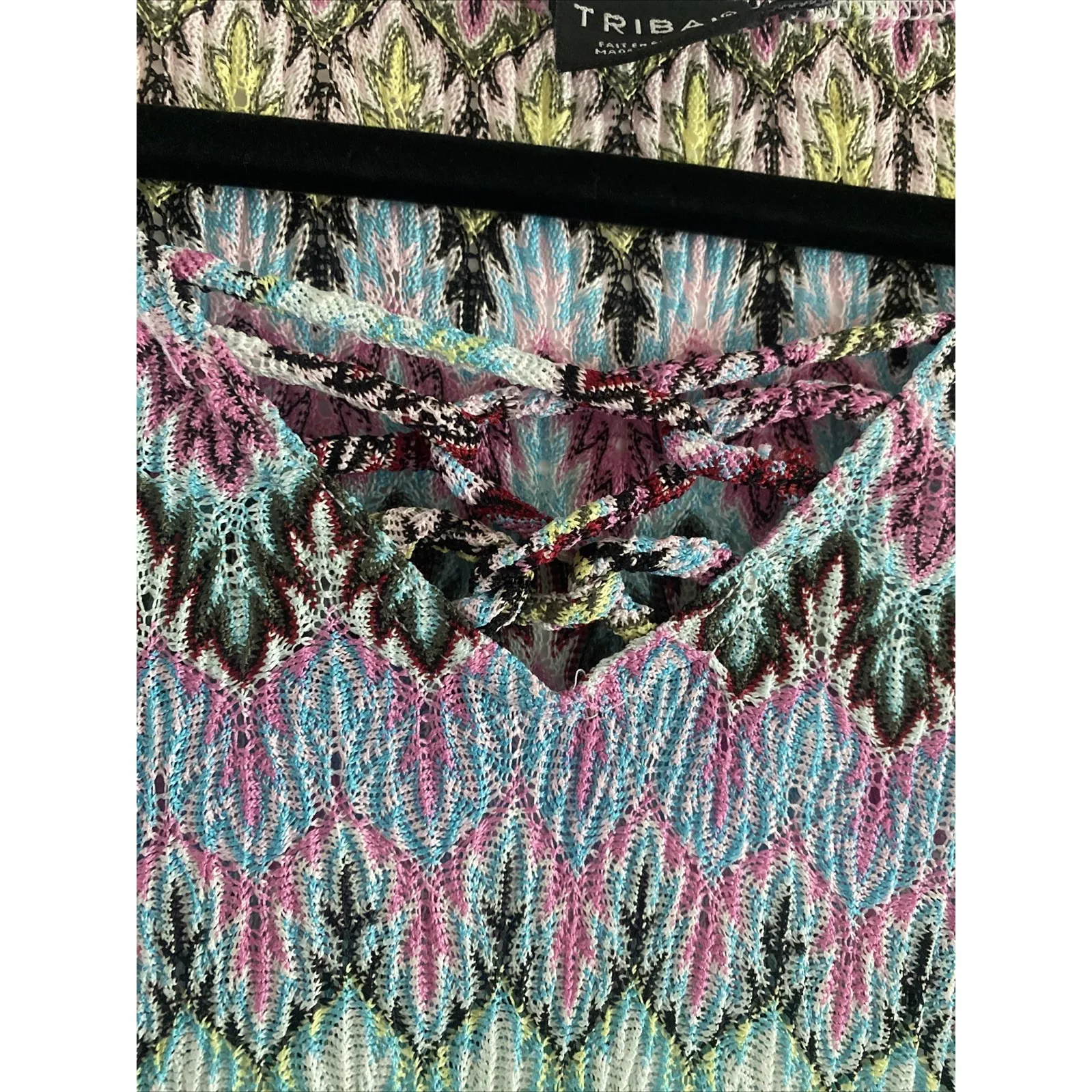 Tribal Womens Large Top Knit 3/4 Sleeve Knit Coconut Girl Colorful Boho Hippie - Image 6