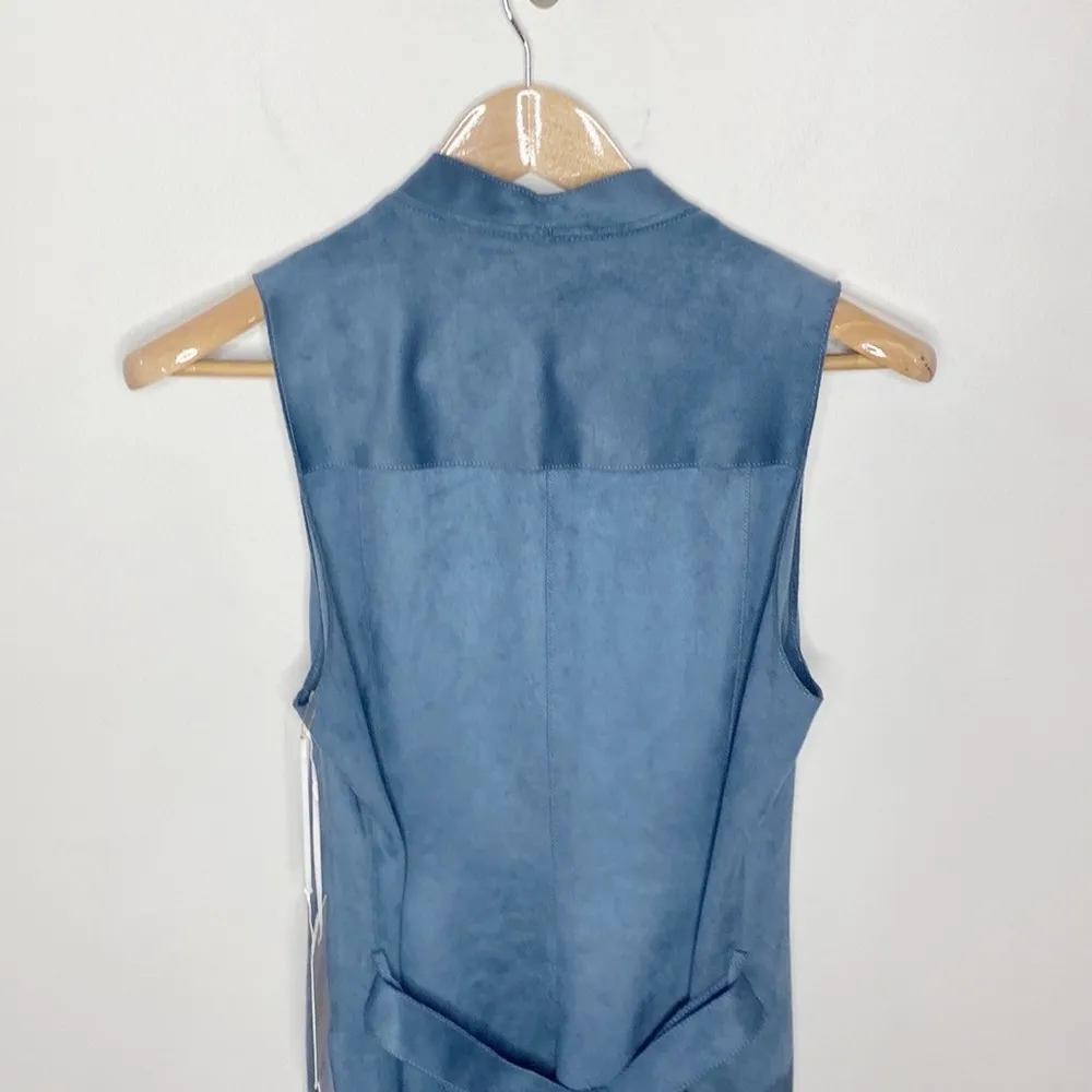Etcetera Fjord Faux Suede steel blue snap closure tie-waist suede dress size 8 - Image 64