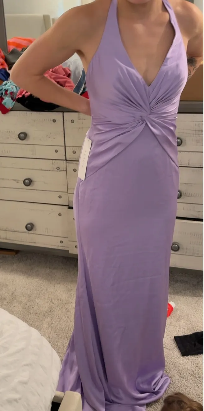 Lilac Satin Halter Bridesmaid Dress - Image 4