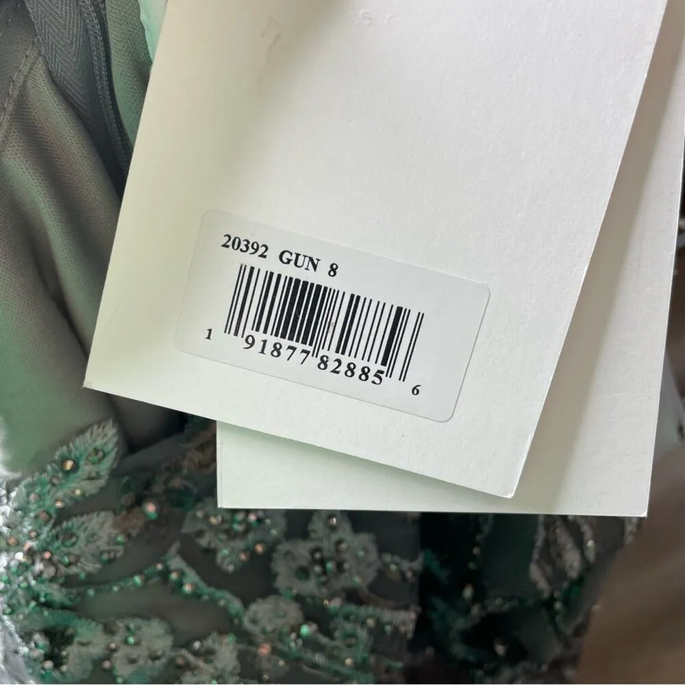 Mac Duggal Embellished Butterfly Fit & Flare Tea-Length Dress Gunmetal Sz 8 - Image 9