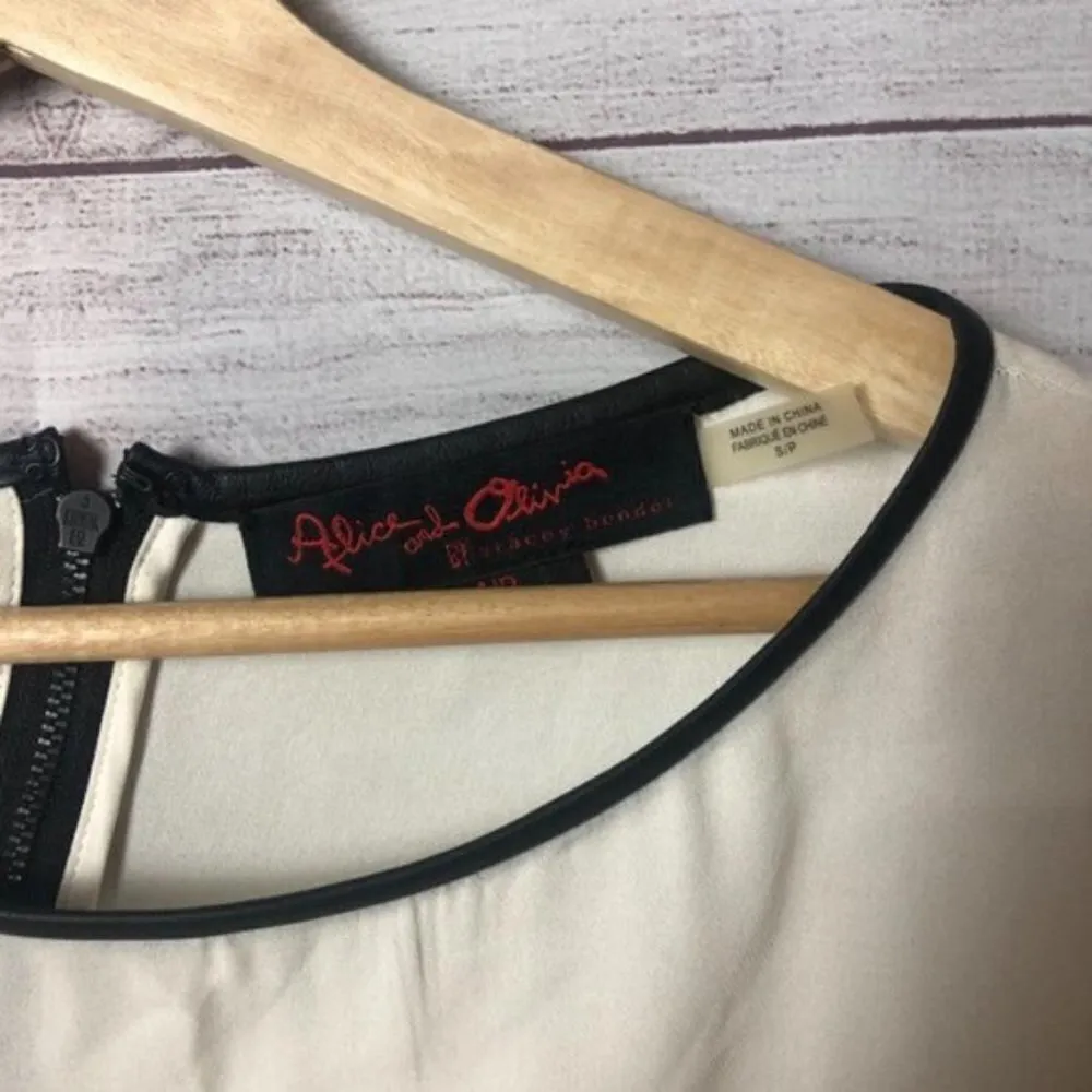 Alice + Olivia Ivory White Sheer Roll Sleeve Faux Leather Trim Long Sleeve S - Image 4