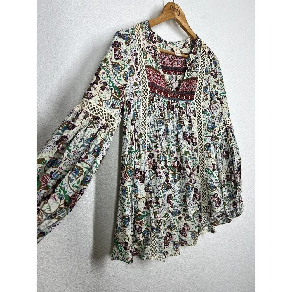 Sundance Jessamyn Peasant Top XS Floral Boho Lace Inset Bohemian - Image 4