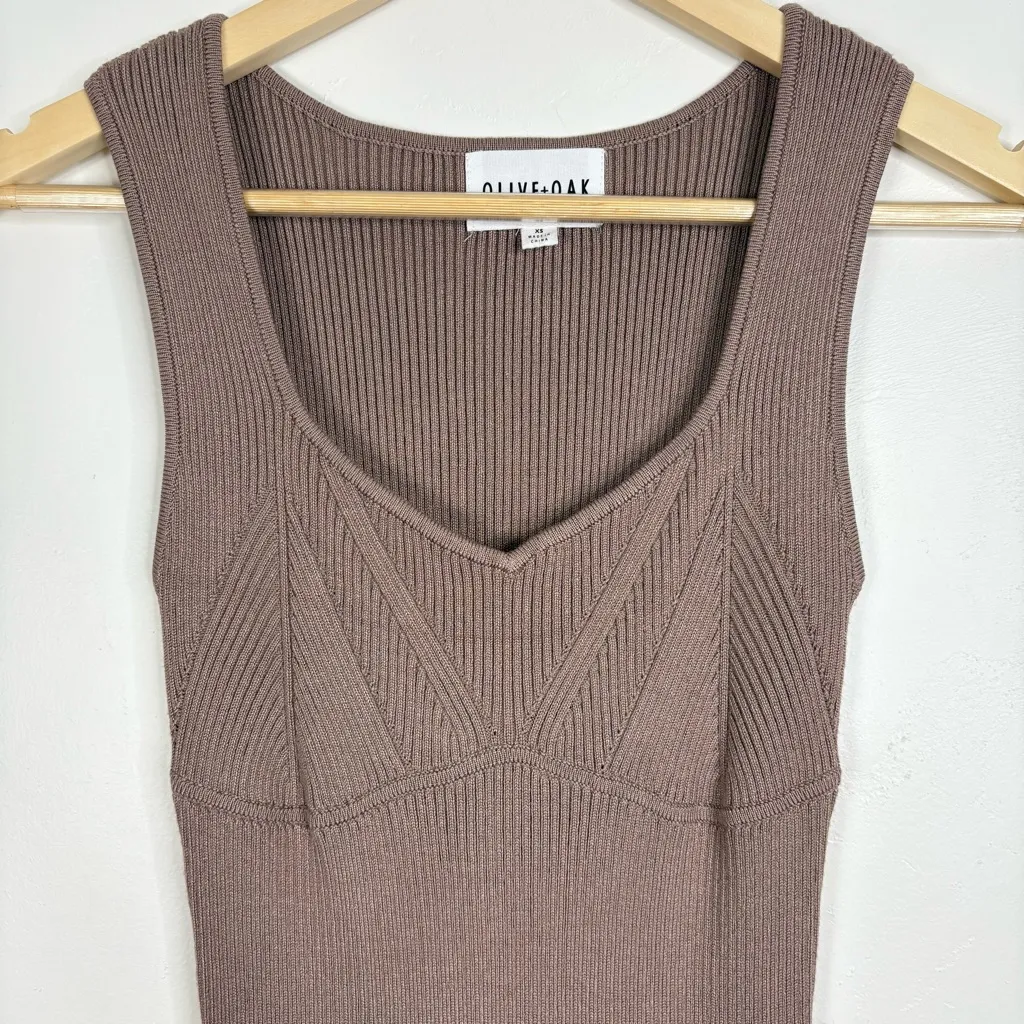 Olive & Oak By Anthropologie Brown Sleeveless Ribbed Midi Dress Size XS - Image 3