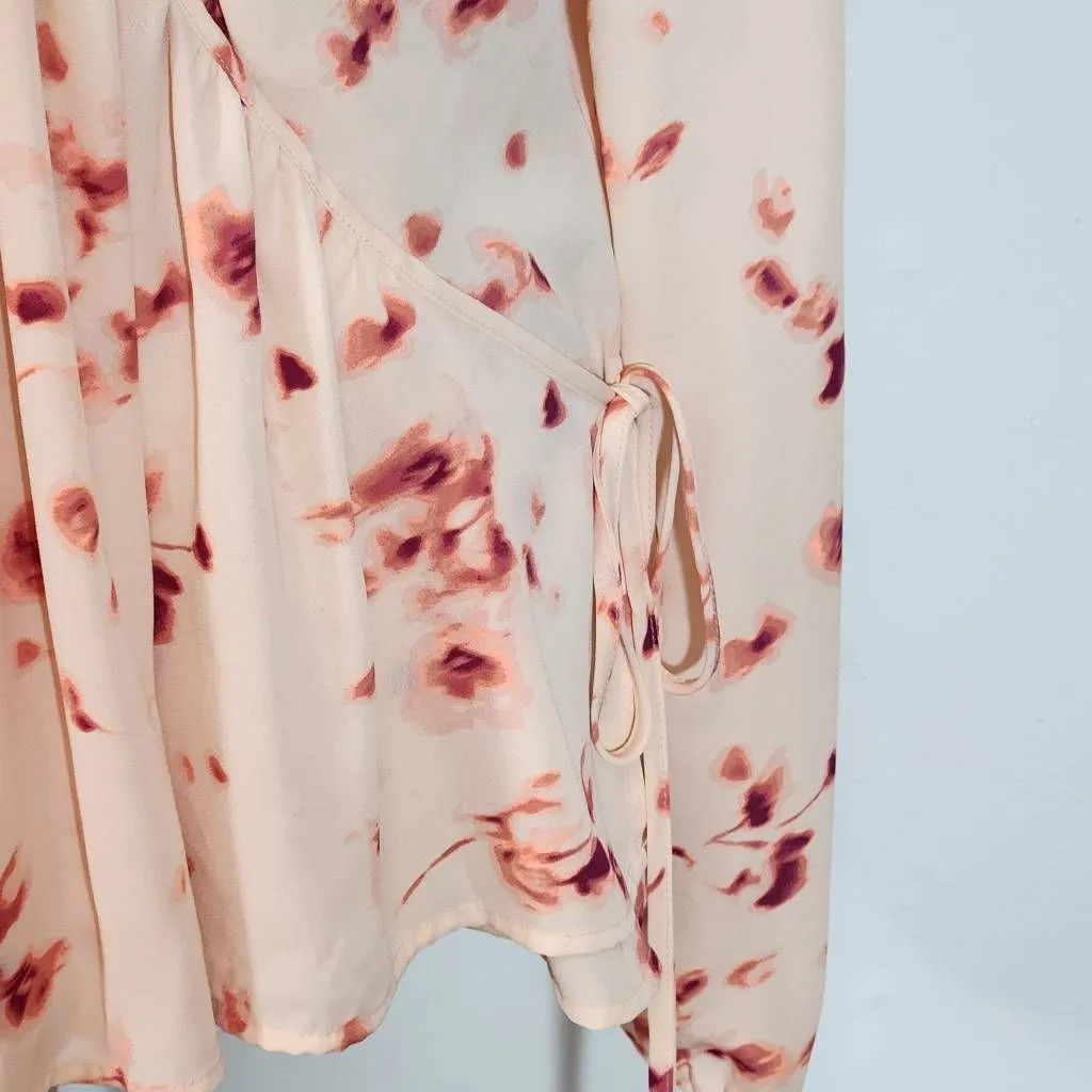 Worthington Pink Abstract Floral Print Wrap Blouse Size XL Pink Wrap Top - Image 5