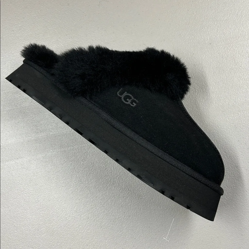 UGG Disquette Clog Platform Slip On Shoes Slipper Suede Sheepskin Collar Size 9 - Image 2