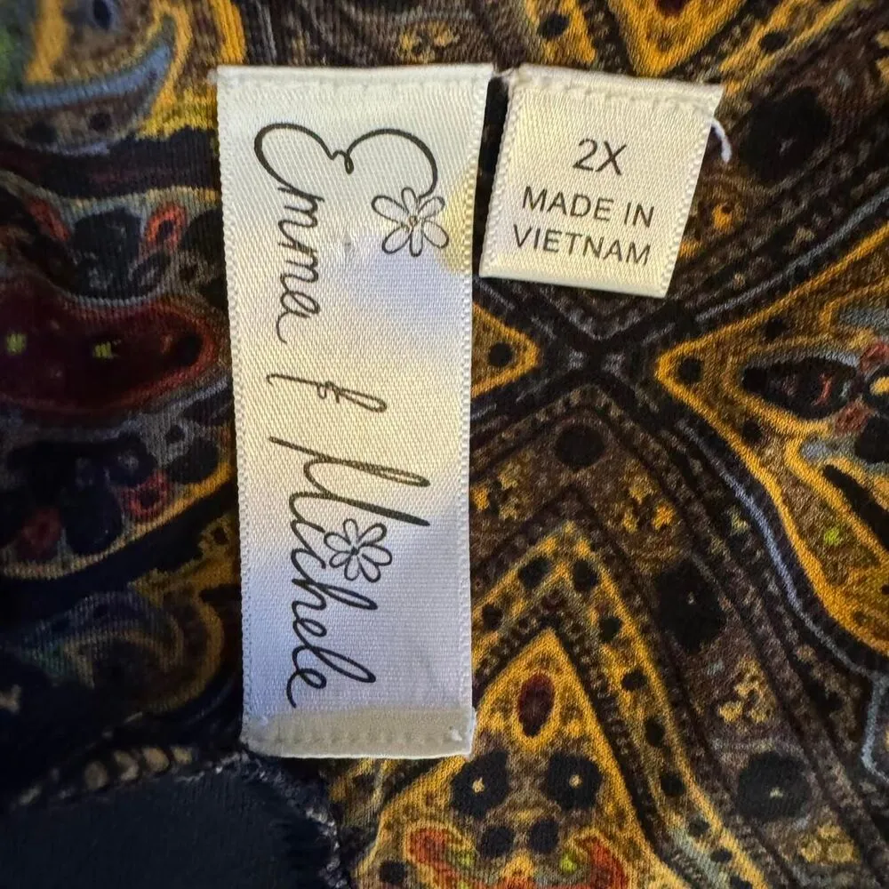 Emma & Michele Women's Paisley Gold Cutout Midi Shift Dress Size 2x - Image 6