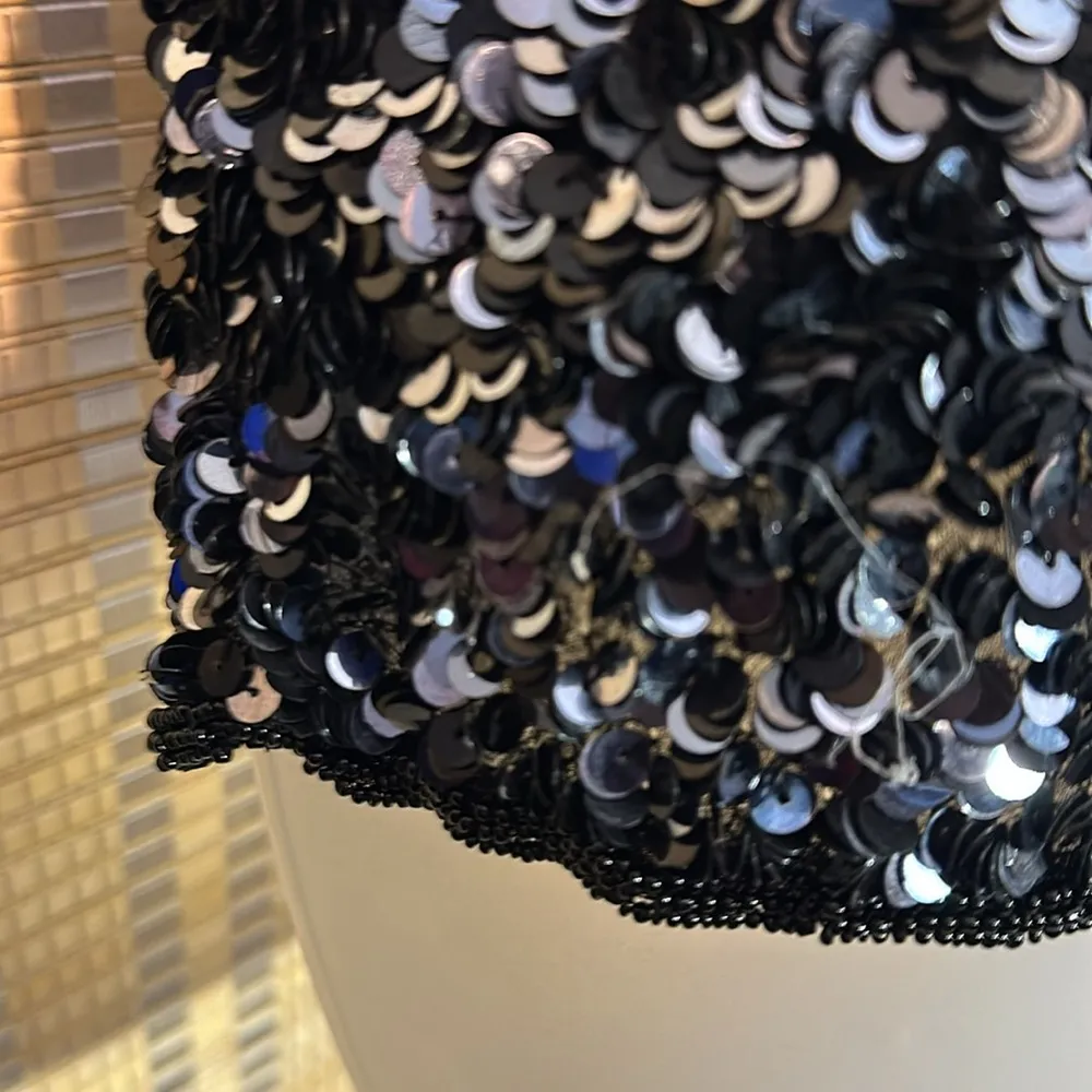 La Nuit Vintage 1970s 1980s Heavy Beaded Sequined Sparkly Black Tank Top Small? - Image 9