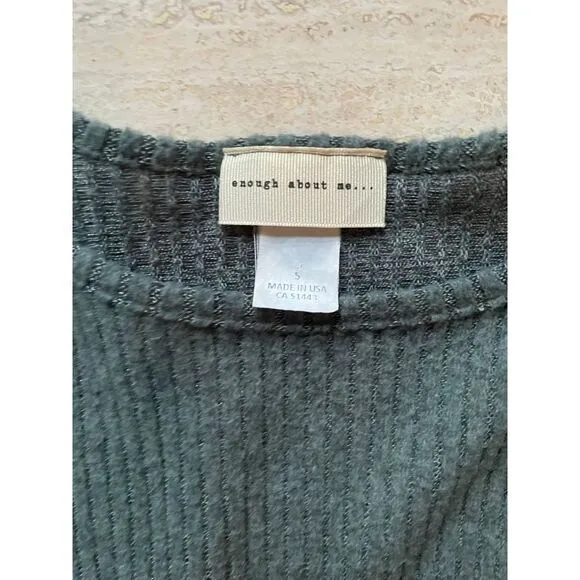 Enough about me Ribbed Green gray Cropped Sweater Chest Pocket Long Sleeve Top - Image 2