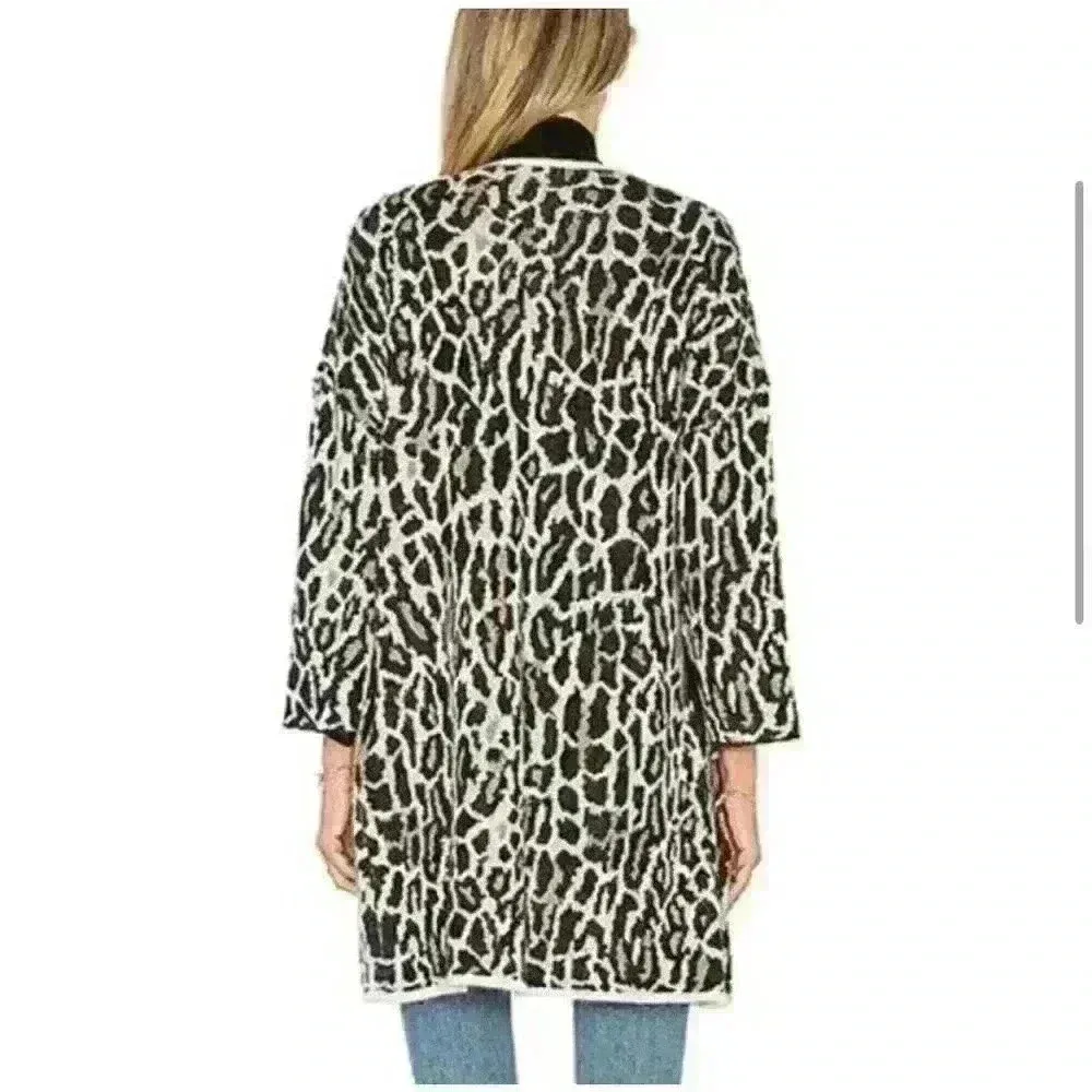 Joie Berit Cardigan Gray Black Animal Leopard Open Front Wool Blend, XS - Image 3