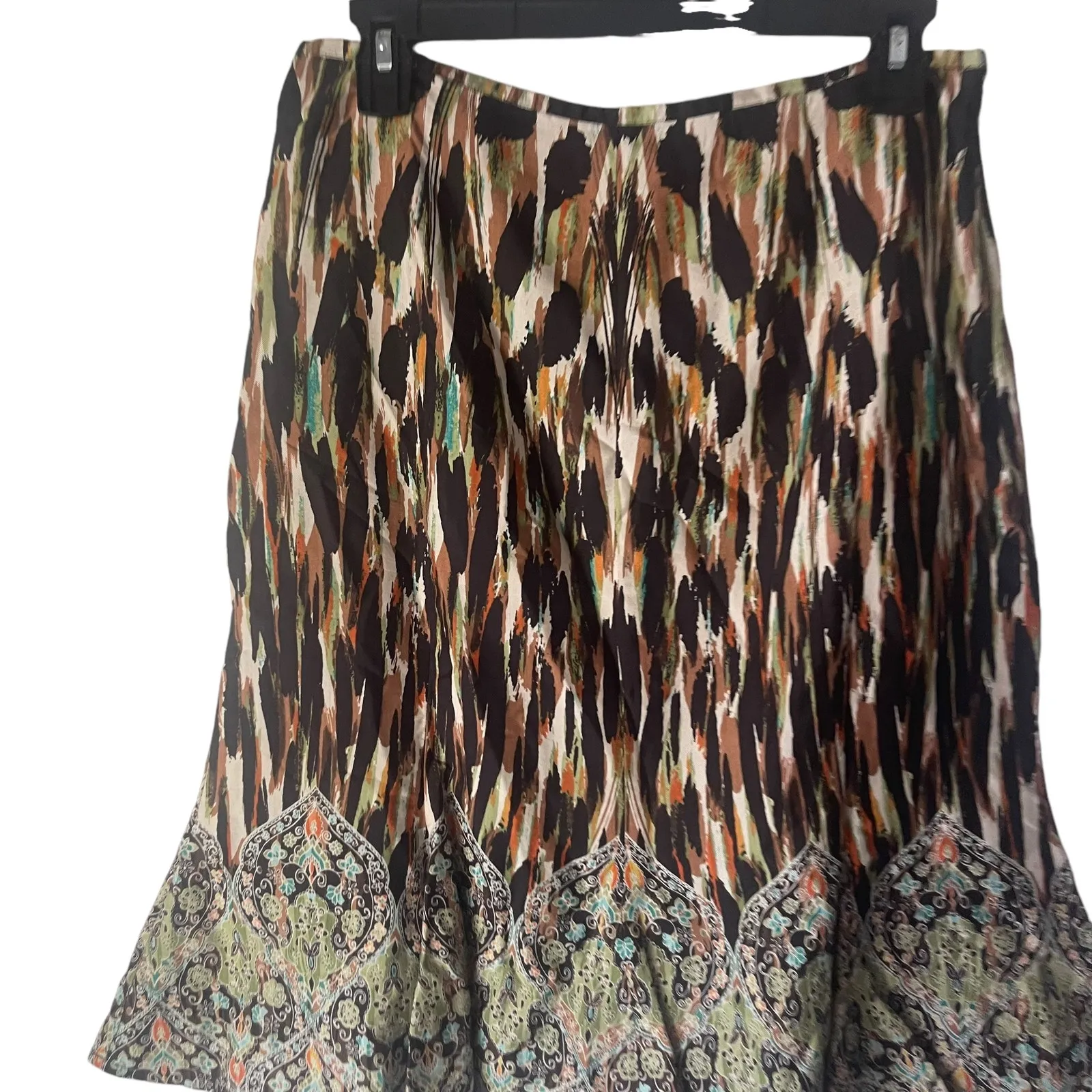 Dana Buchman Women's Size 4 Hippie Boho Artsy‎ Brown Green Above Knee Skirt - Image 2