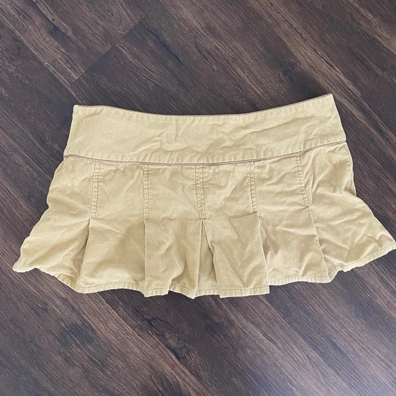 Early 2000's Preppy Skater Brown Tan Micro Mini Ultra Short Corduroy Skirt L Size L - Image 4