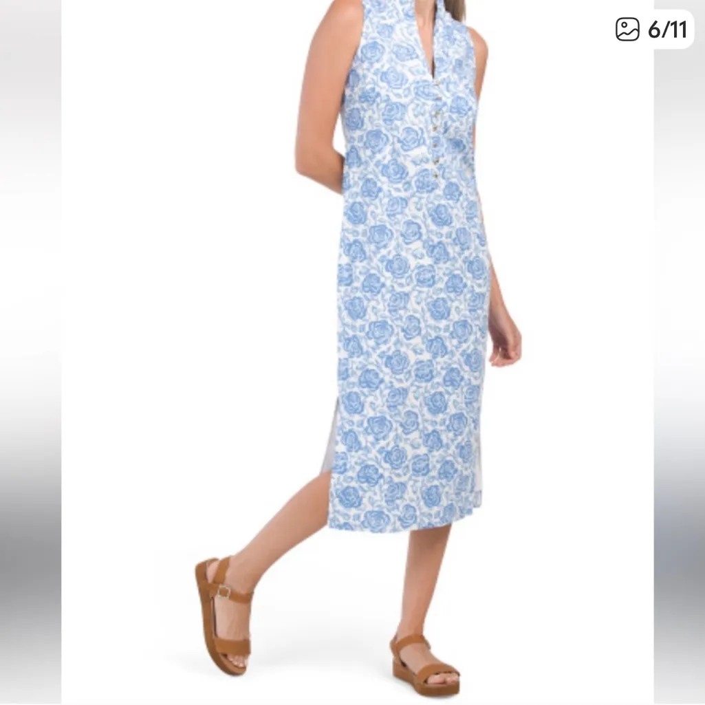 Sail to Sable Linen blend sleeveless shift dress blue & white Size Extra Small - Image 3