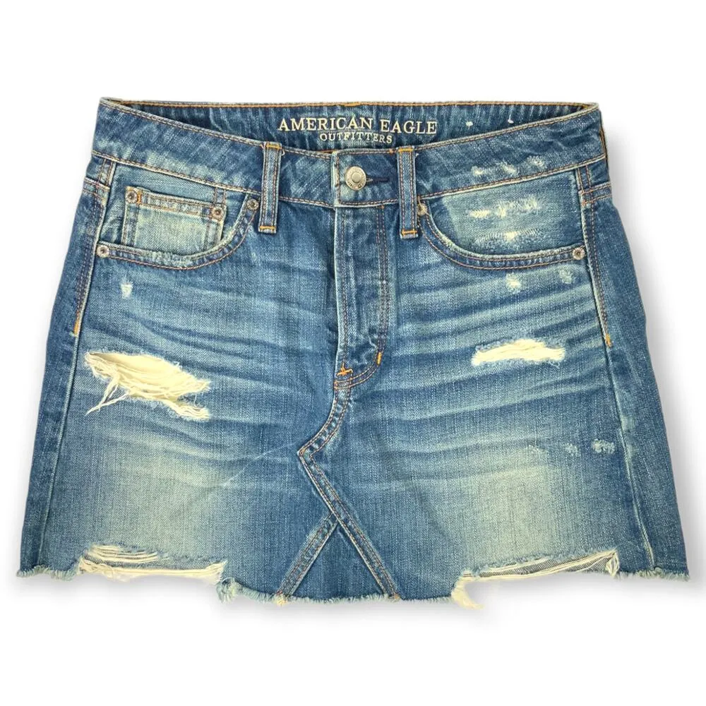 American Eagle Outfitters | Womens Size 2 | Festival Distressed Denim Mini Skirt - Image 3