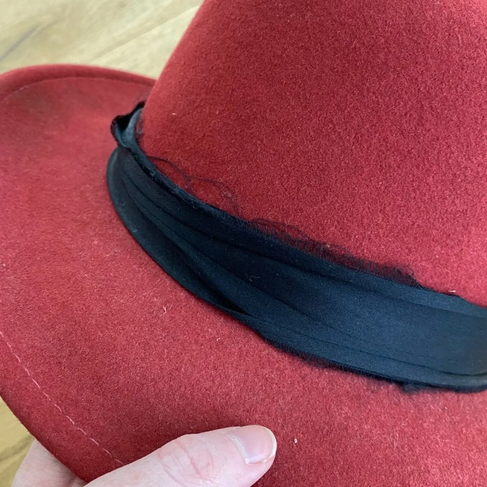 Rag & Bone Wool Fedora Hat in Red with Black Band - Image 2