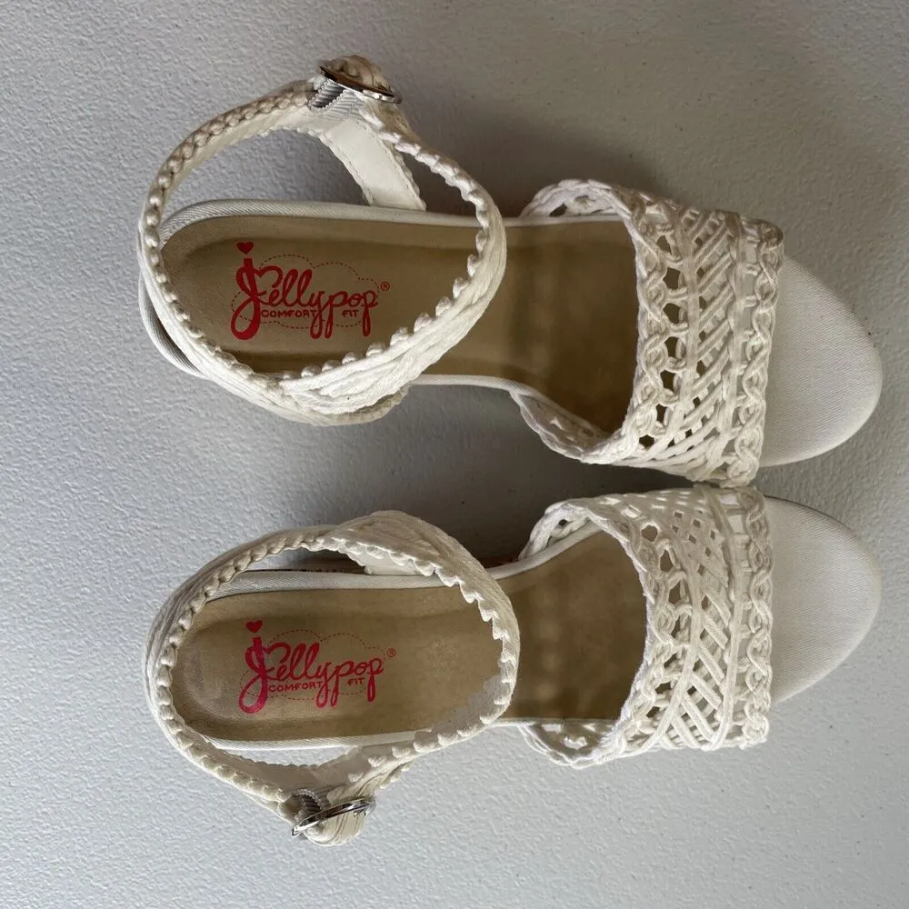 Jellypop Gabrielle Women Cork Wedge Heel Sandals 8.5M White Comfort Fit BohoChic - Image 9