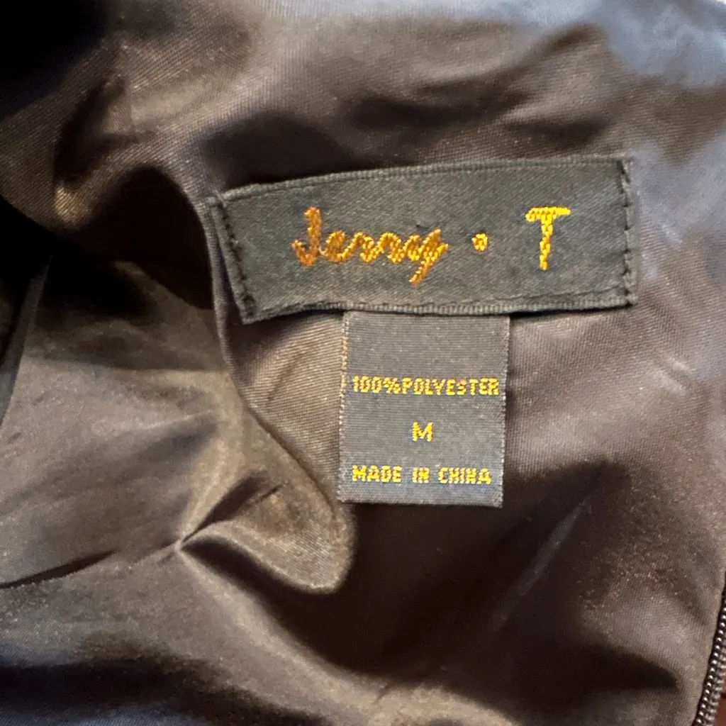 Jerry T Little Black Dress Sleeveless Midi Pleated Skirt V Neck With Flower Size M - Image 6