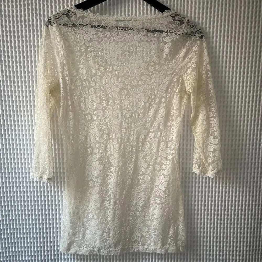 Maurices sheer lace ivory 3/4-sleeve scoop neck top - Image 3