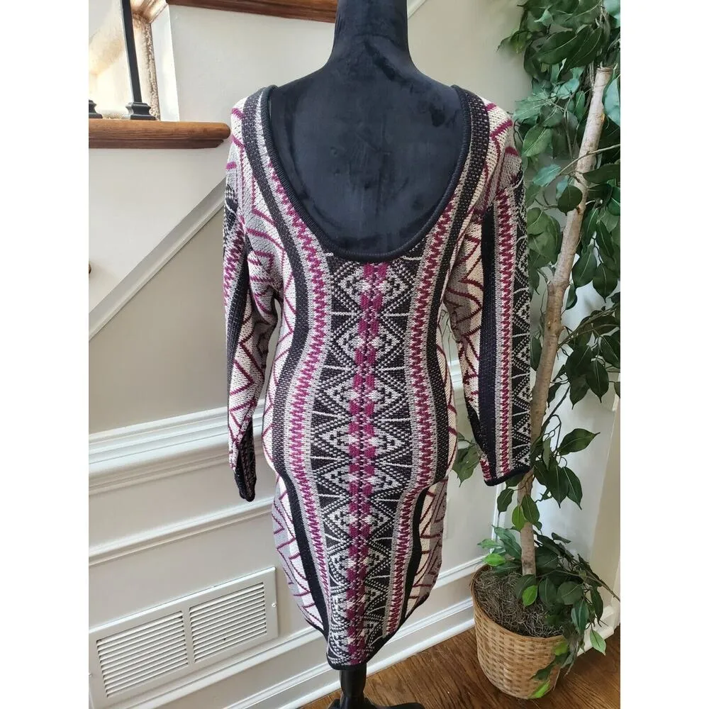 Ecote Multicolor Cotton Round Neck Long Sleeve Knee Length Sweater Dress M - Image 7